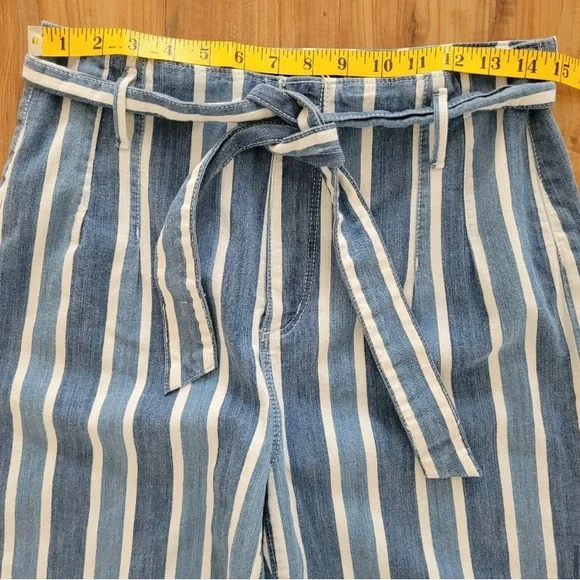 Ann Taylor High-Rise Wide Leg Denim Ankle Pants Stripe Blue White Waist Tie Sz 6 - Picture 12 of 16